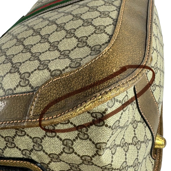 80's GUCCI Brown Supreme Canvas Web Carrier Boston Weekender Bag Made in Italy - Picture 16 of 17